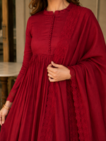 Elegant Wine Red Anarkali Suit Set with Dupatta
