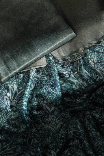 Refreshing Rama Colored Cotton Linen Designer Printed Saree