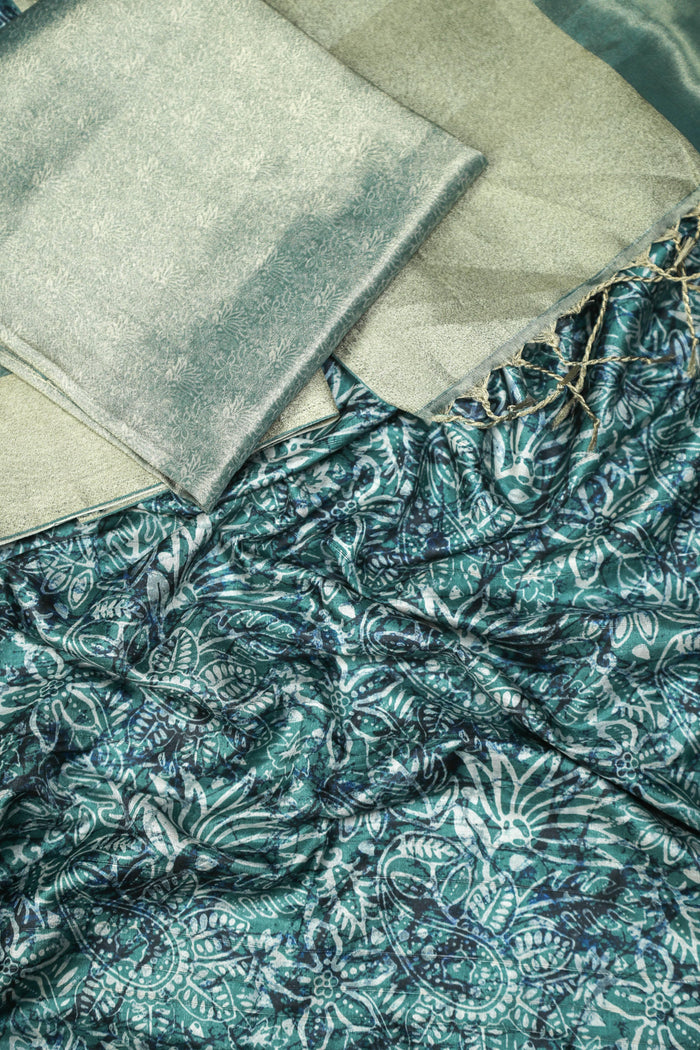 Refreshing Rama Colored Cotton Linen Designer Printed Saree