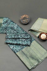 Refreshing Rama Colored Cotton Linen Designer Printed Saree - Ibis Fab