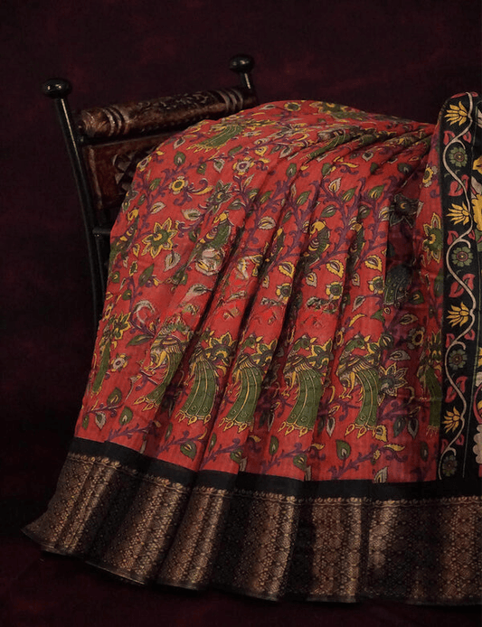 Refreshing Red Colored Cotton Linen Designer Printed Saree - Ibis Fab