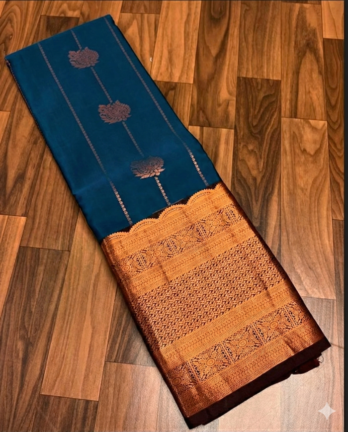 Elegant Teal Blue Jacquard Saree for Timeless Festive & Wedding Style