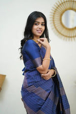 Silk Magenta Blue Weaved Thread and Zari Saree - Ibis Fab