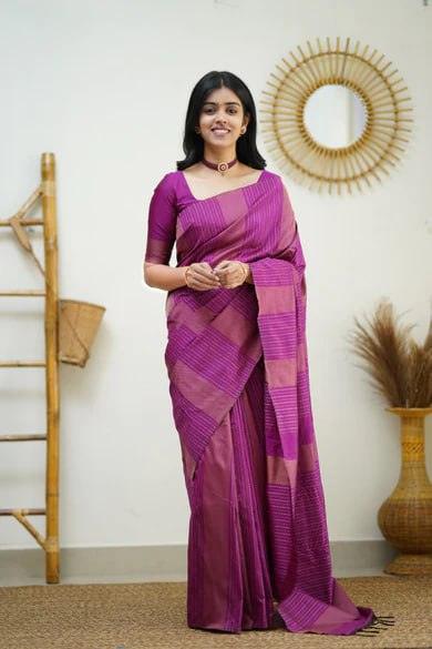 Silk Magenta Pink Weaved Thread and Zari Saree - Ibis Fab