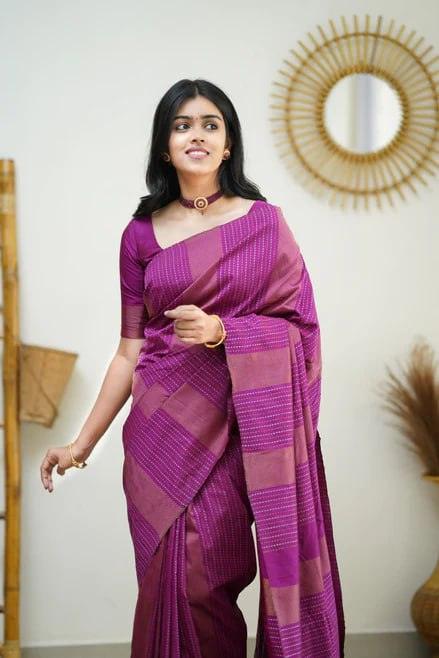 Silk Magenta Pink Weaved Thread and Zari Saree