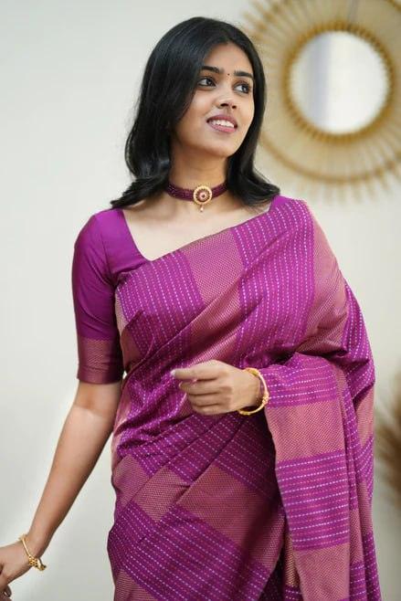 Silk Magenta Pink Weaved Thread and Zari Saree - Ibis Fab