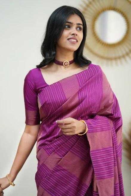 Silk Magenta Pink Weaved Thread and Zari Saree