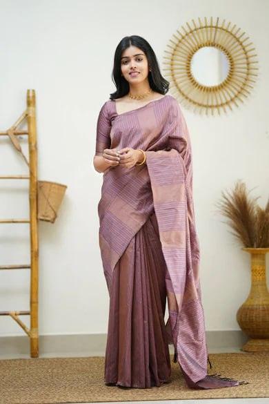 Silk Magenta Rose Gold  Weaved Thread and Zari Saree
