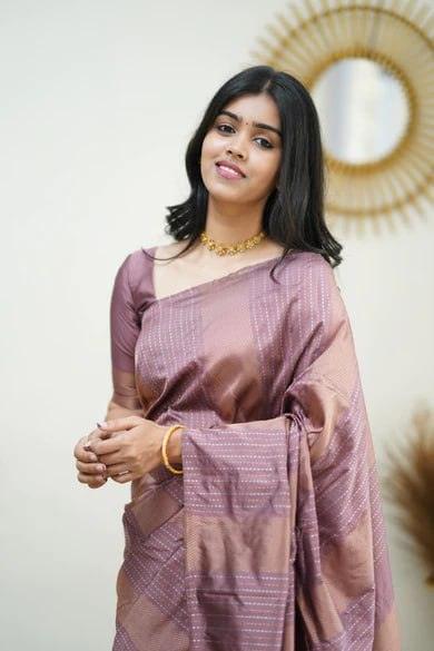 Silk Magenta Rose Gold  Weaved Thread and Zari Saree