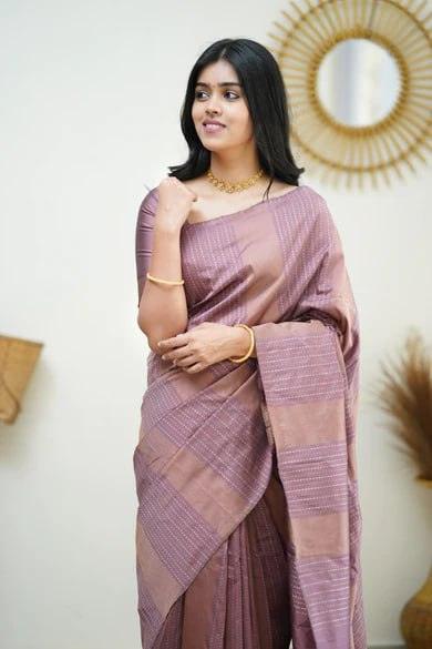 Silk Magenta Rose Gold Weaved Thread and Zari Saree - Ibis Fab