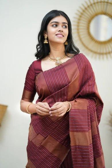 Silk Magenta Rosy Brown Weaved Thread and Zari Saree