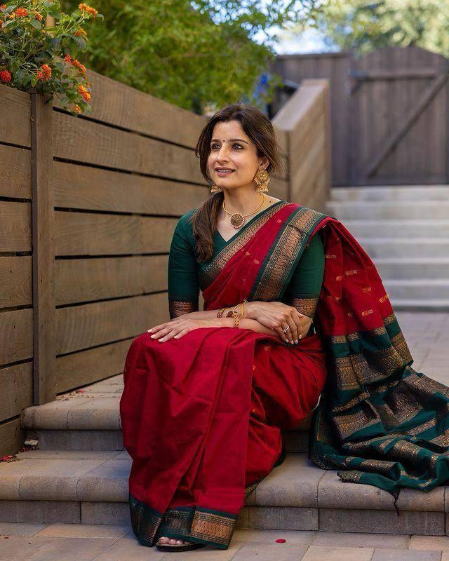 Soft lichi silk Red saree