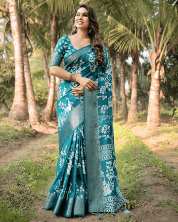 Sophisticated Sky Blue Colored Jacquard Silk Saree