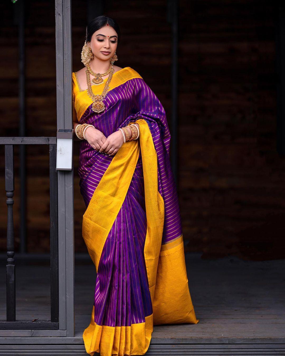 Striped Saree with Contrast Border - Ibis Fab