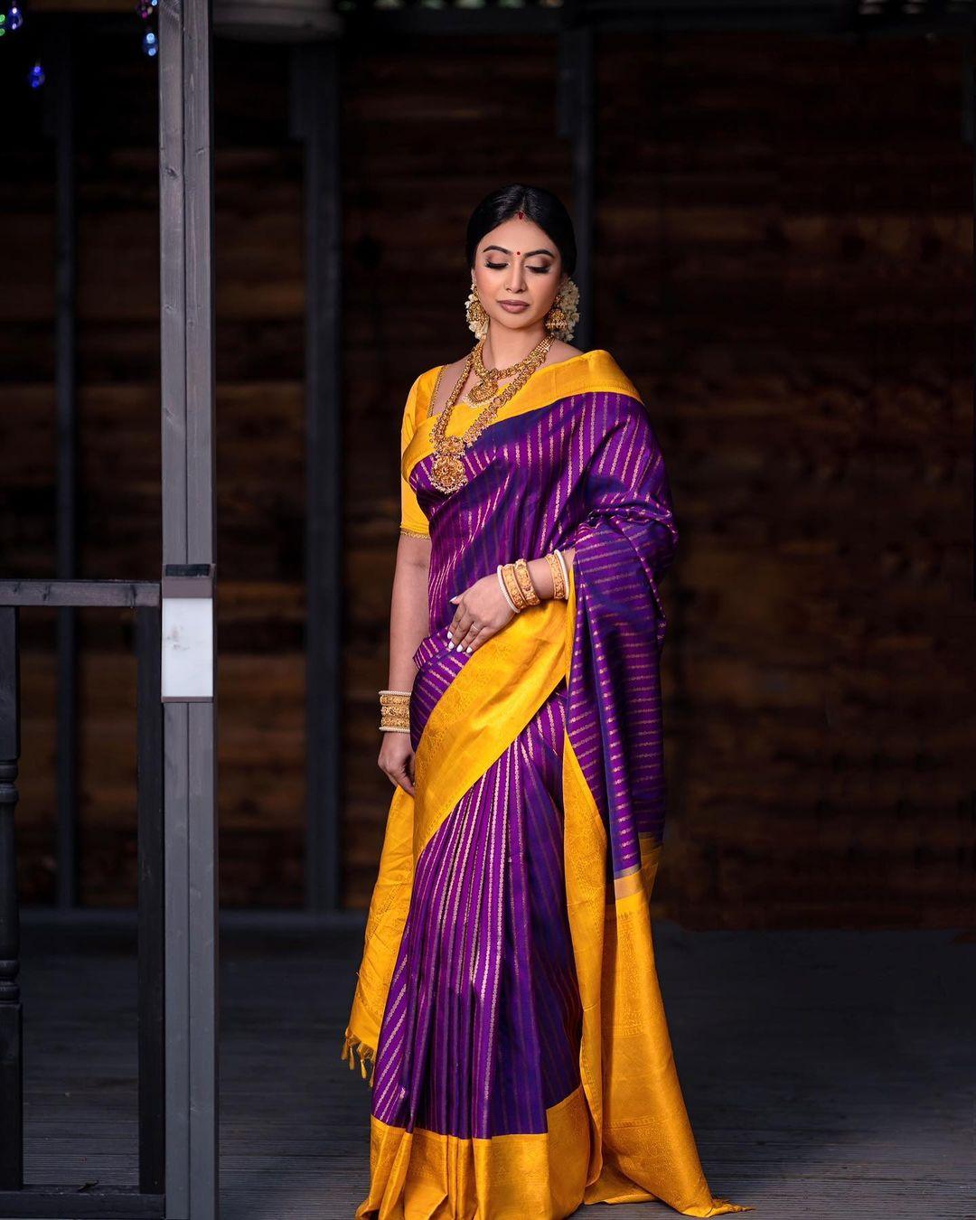 Striped Saree with Contrast Border - Ibis Fab