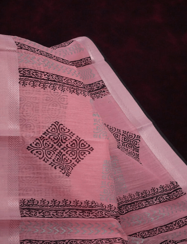 Stunning Baby Pink Colored Cotton Linen Designer Printed Saree - Ibis Fab