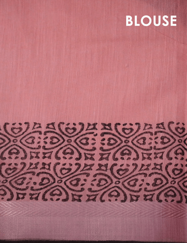 Stunning Baby Pink Colored Cotton Linen Designer Printed Saree