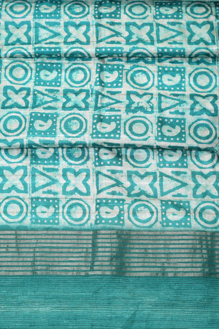 Stunning Sea Green Colored Cotton Linen Designer Printed Saree