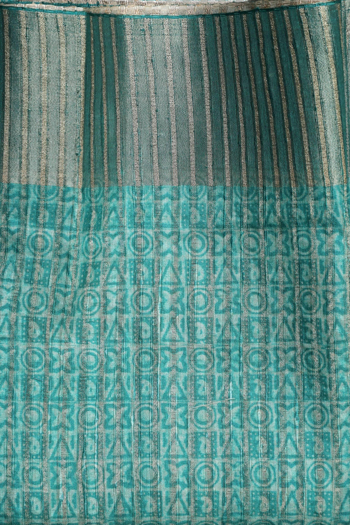 Stunning Sea Green Colored Cotton Linen Designer Printed Saree