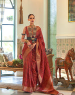 style bazaar Red Saree With Unstitched Blouse - Ibis Fab