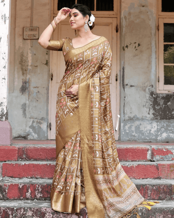 Stylish Beige Color Jacquard Silk Saree - Ibis Fab