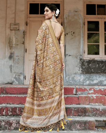 Stylish Beige Color Jacquard Silk Saree