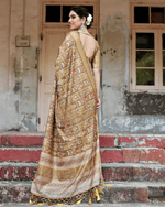 Stylish Beige Color Jacquard Silk Saree - Ibis Fab