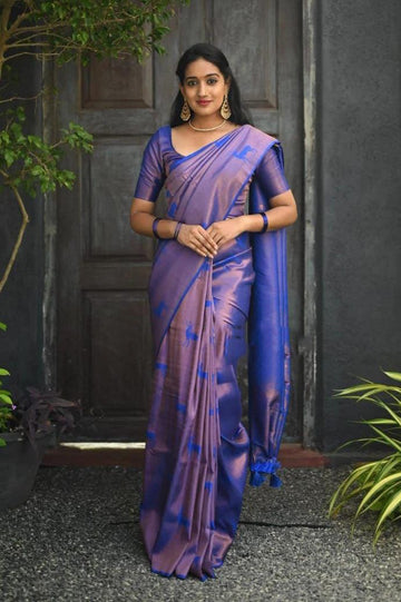 Stylish royal  blue Jacquerd  Soft Lichi Silk Saree