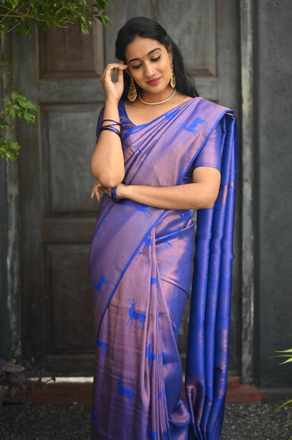 Stylish royal blue Jacquerd Soft Lichi Silk Saree - Ibis Fab