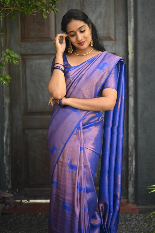 Stylish royal blue Jacquerd Soft Lichi Silk Saree - Ibis Fab