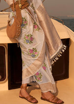 Trendy Off-White Colored Printed Pure Soft Silk Saree - Ibis Fab