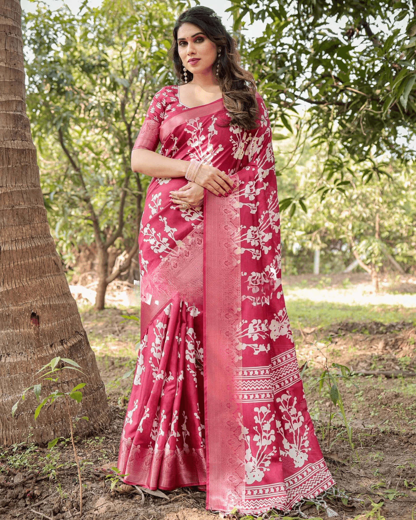 Trendy Rani Pink Colored Jacquard Silk Saree - Ibis Fab