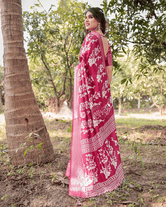 Trendy Rani Pink Colored Jacquard Silk Saree - Ibis Fab