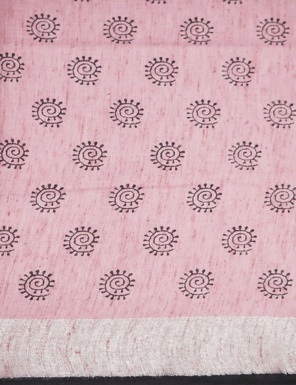 Unique Baby Pink Colored Cotton Linen Designer Printed Saree