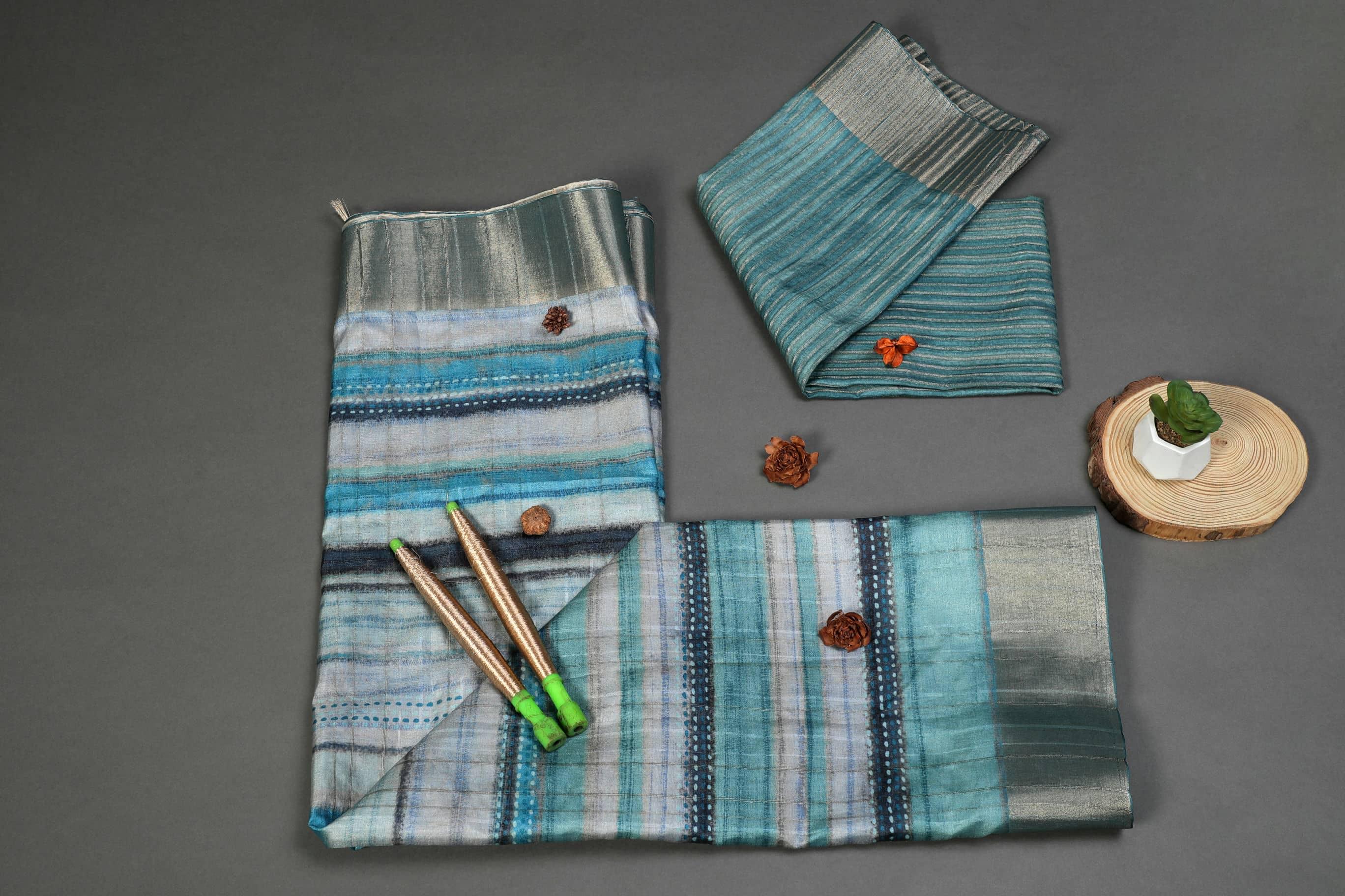Unique Sky Blue Colored Cotton Linen Designer Printed Saree - Ibis Fab