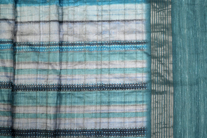 Unique Sky Blue Colored Cotton Linen Designer Printed Saree