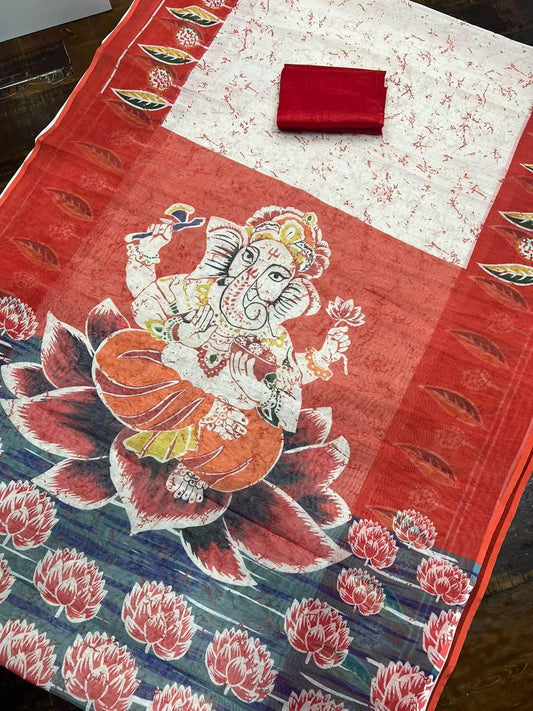 Vinayaka Chaturthi Special Linen saree - Ibis Fab
