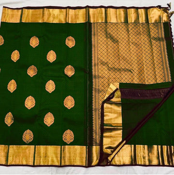 Wedding Wear Ladies Dark Green Jacquard Saree