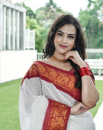 White And Red Checks Weaving Soft Silk Saree - Ibis Fab