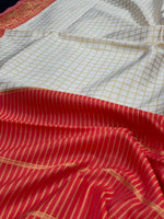 White And Red Checks Weaving Soft Silk Saree - Ibis Fab