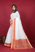 White And Red Color Digital Printed Saree With Blouse