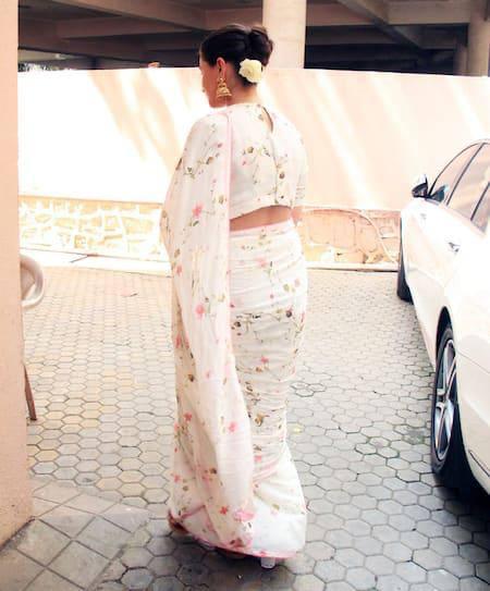 White Printed Linen Saree