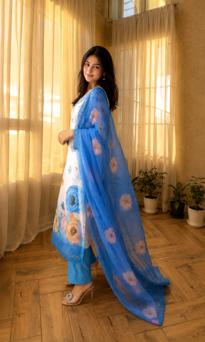 Soft Cotton Chinon Designer 3 Piece Suit Set with Dupatta