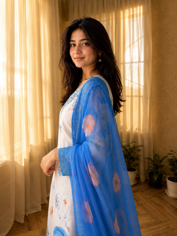 Soft Cotton Chinon Designer 3 Piece Suit Set with Dupatta