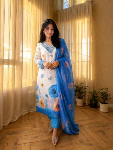 Soft Cotton Chinon Designer 3 Piece Suit Set with Dupatta