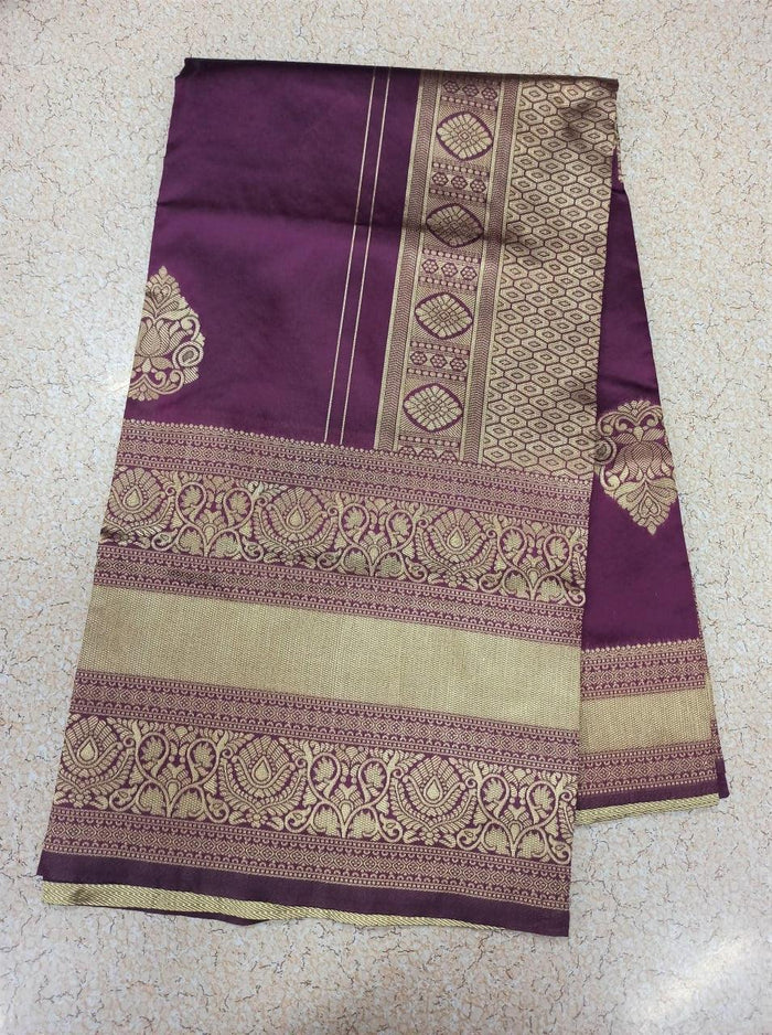 Wine Banarasi Soft Silk Saree