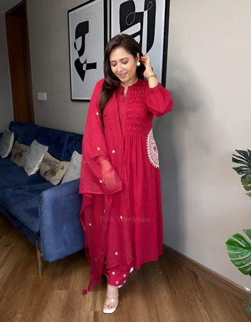 Elegant Pure Mul Cotton Embroidered Suit Set with Dupatta