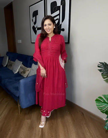 Elegant Pure Mul Cotton Embroidered Suit Set with Dupatta