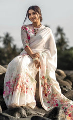 Women`s New Linen Digital Printed Saree with Blouse - Ibis Fab