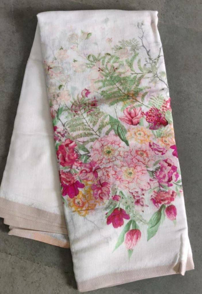 Women`s New Linen Digital Printed Saree with Blouse